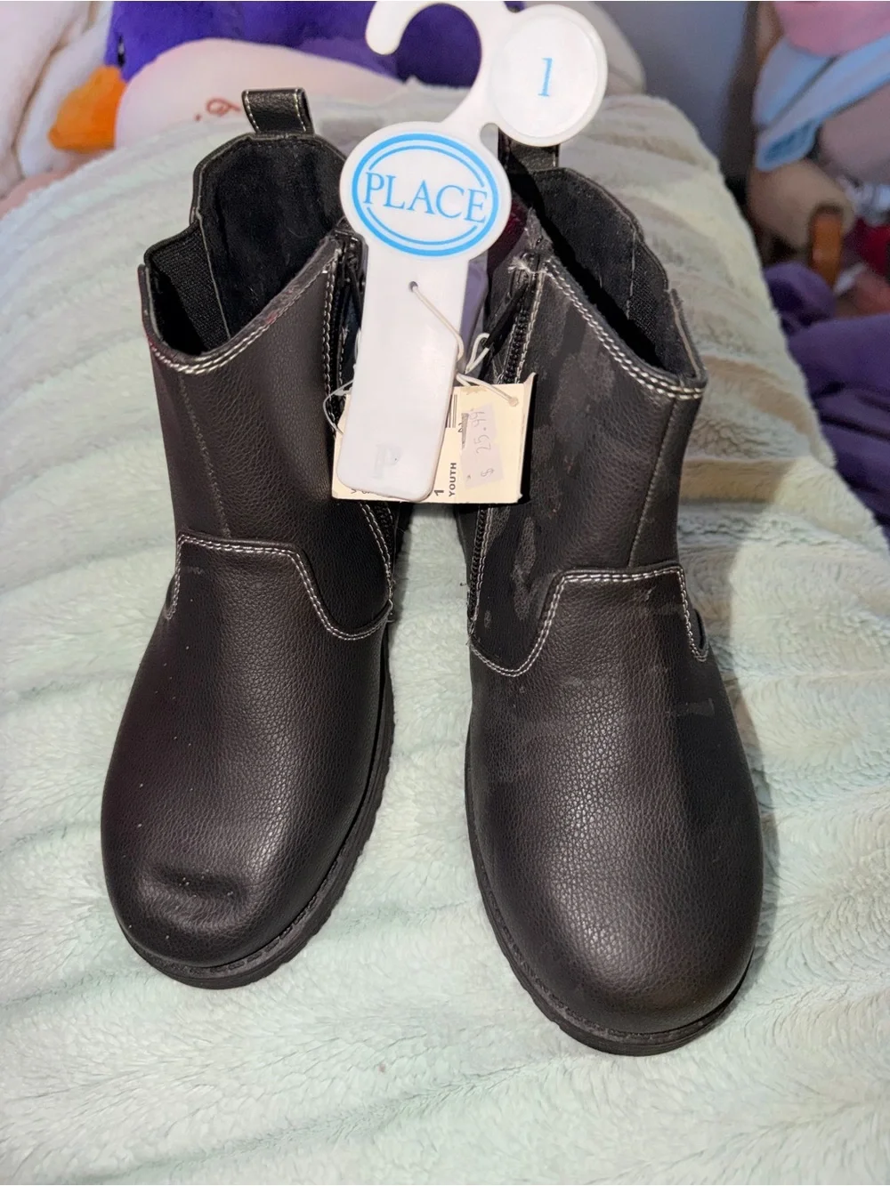 Place Black Chelsea Toddler Boots with White Stitching